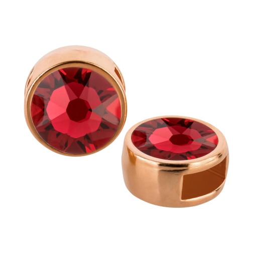 Curseur or rose 9mm (ID 5x2mm) avec pierre de cristal Scarlet 7mm (ID 5x2mm) 24K plaqué or rose