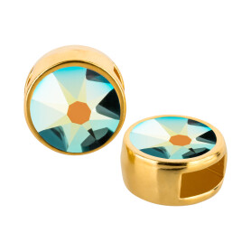 Slider gold 9mm (ID 5x2mm) with crystal stone in Jet Aurore Boreale 7mm 24K gold plated