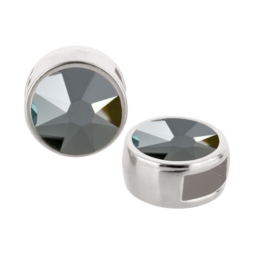 Passante argento antico 9mm (ID 5x2mm) con pietra cristallo Jet Hematite 7mm 999° argentado