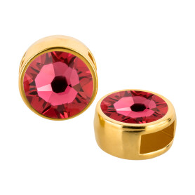 Slider gold 9mm (ID 5x2mm) with crystal stone in Indian Pink 7mm 24K gold plated