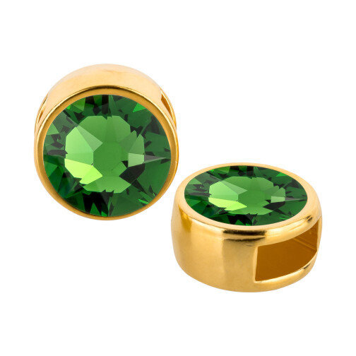 Slider gold 9mm (ID 5x2mm) with crystal stone in Fern Green 7mm 24K gold plated