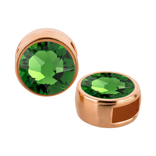 Slider rose gold 9mm (ID 5x2mm) with crystal stone in Fern Green 7mm 24K rose gold plated