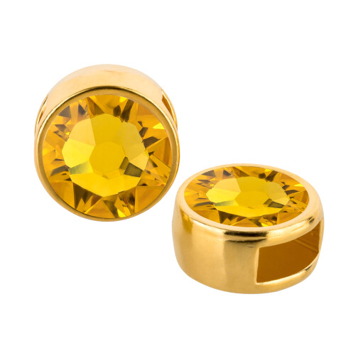 Schiebeperle gold 9mm (ID 5x2mm) mit Kristallstein in Sunflower 7mm 24K vergoldet