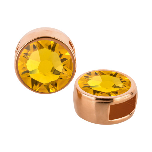 Cuenta redonda deslizable oro rosa 9mm (ID 5x2mm) con piedra de cristal en Sunflower 7mm 24K chapado oro rosa