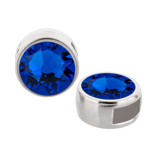 Schuivers antiek zilver 9mm (ID 5x2mm) met kristalsteen in Majestic Blue 7mm 999° antiek verzilverd