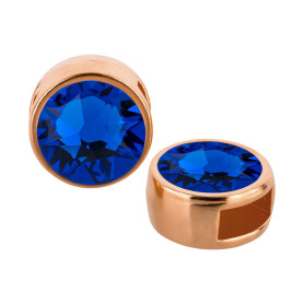 Slider rose gold 9mm (ID 5x2mm) with crystal stone in Majestic Blue 7mm 24K rose gold plated