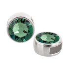 Schiebeperle antik silber 9mm (ID 5x2mm) mit Kristallstein in Erinite 7mm 999° antik versilbert