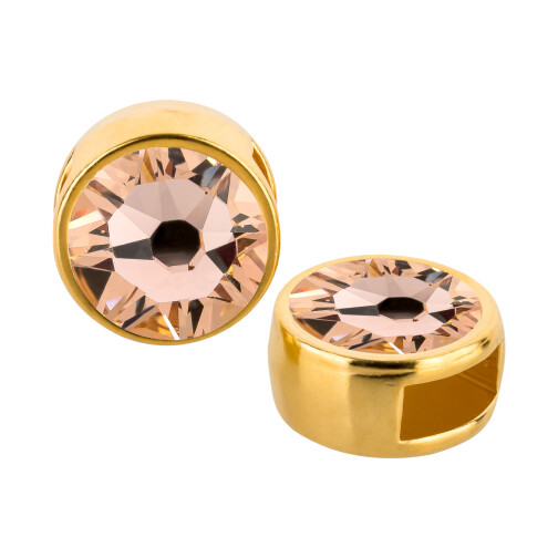Slider gold 9mm (ID 5x2mm) with crystal stone in Light Peach 7mm 24K gold plated