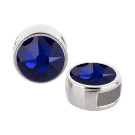 Slider silver antique 9mm (ID 5x2mm) with crystal stone in Cobalt 7mm 999° antique silver plated