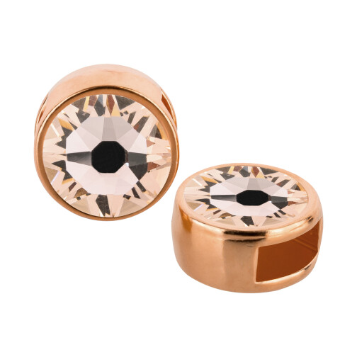 Schuivers roségoud 9mm (ID 5x2mm) met kristalsteen in Silk 7mm 24K roségoud verguld