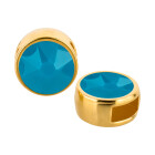 Schuivers goud 9mm (ID 5x2mm) met kristalsteen in Caribean Blue Opal 7mm 24K verguld