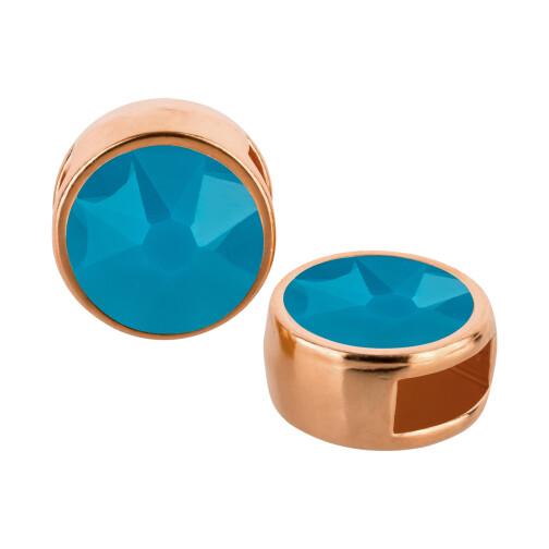 Passante oro rosa 9mm (ID 5x2mm) con pietra cristallo Caribean Blue Opal 7mm 24K placcato oro rosa