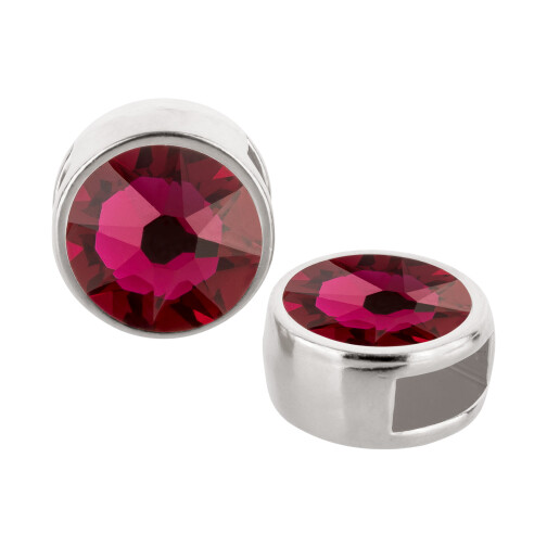 Schiebeperle antik silber 9mm (ID 5x2mm) mit Kristallstein in Ruby 7mm 999° antik versilbert