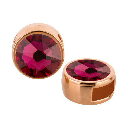 Cuenta redonda deslizable oro rosa 9mm (ID 5x2mm) con piedra de cristal en Ruby 7mm 24K chapado oro rosa