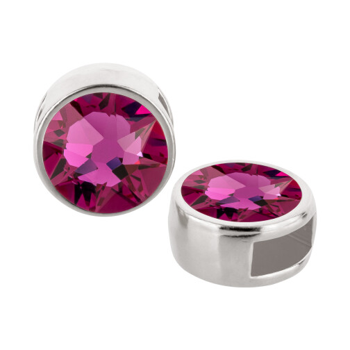 Slider silver antique 9mm (ID 5x2mm) with crystal stone in Fuchsia 7mm 999° antique silver plated