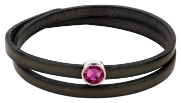 Slider silver antique 9mm (ID 5x2mm) with crystal stone in Fuchsia 7mm 999° antique silver plated