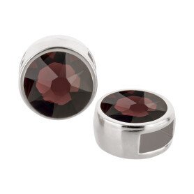 Slider silver antique 9mm (ID 5x2mm) with crystal stone in Burgundy 7mm 999° antique silver plated