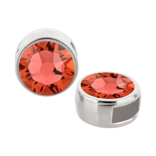 Slider antiek zilver 9mm (ID 5x2mm) met kristal in Padparadscha 7mm 999° antiek verzilverd