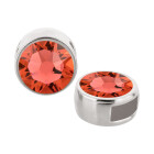 Slider antiek zilver 9mm (ID 5x2mm) met kristal in Padparadscha 7mm 999° antiek verzilverd
