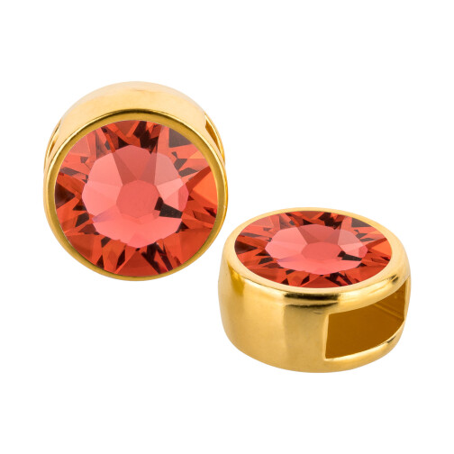 Slider gold 9mm (ID 5x2mm) with crystal stone in Padparadscha 7mm 24K gold plated