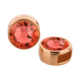 Slider rose gold 9mm (ID 5x2mm) with crystal stone in Padparadscha 7mm 24K rose gold plated