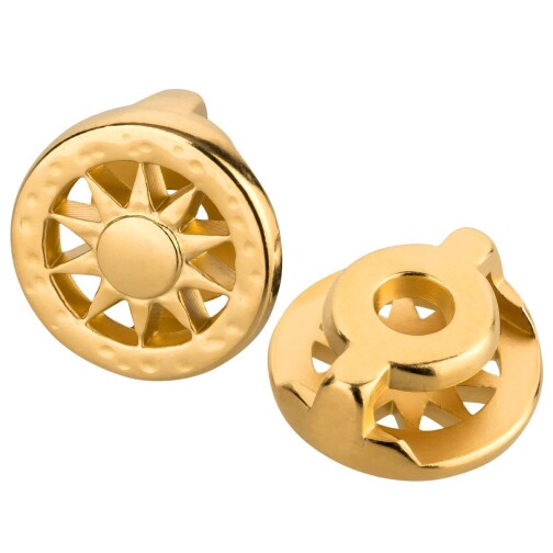 Zamak sliding bead round hammered with sun gold ID 10x2mm 24K gold-plated