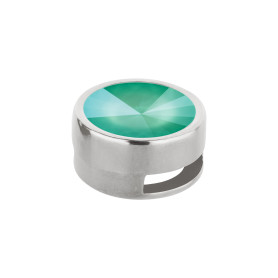 Slider plata antigua 14mm (ID 10x2mm) con Rivoli en Crystal Mint Green 12mm 999° plateado estilo antiguo