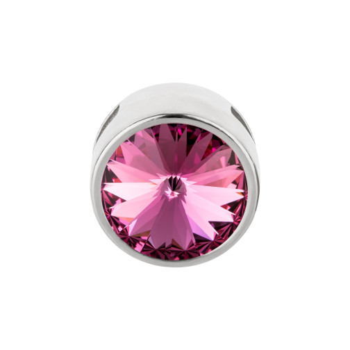Slider antique silver 14mm (ID 10x2mm) with Rivoli in Rose 12mm 999° silver plated