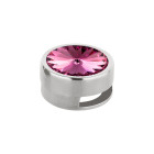 Slider antique silver 14mm (ID 10x2mm) with Rivoli in Rose 12mm 999° silver plated