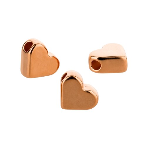 100x Metallperle Herz rose gold 6,5mm (Ø1mm) 24K rose vergoldet