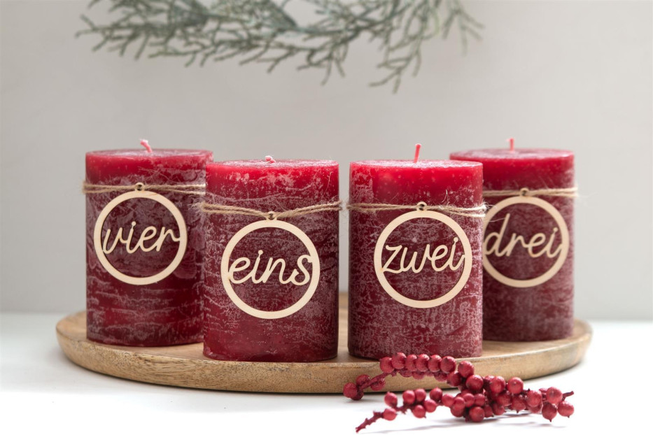 Breloques Noël Chiffres 1 à 4 En Bois Naturel Ø 5 Cm – Lot De 4 Pendentifs Rustiques Pour Couronne De L’Avent, Bougies & Déco Festive Réutilisable