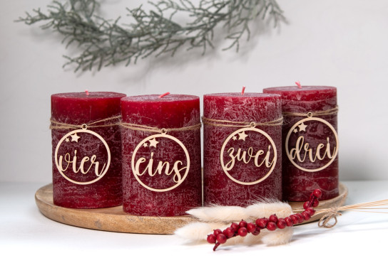 Corona de Adviento números de madera 1-4 en cursiva con estrellas | Números de madera hechos a mano para la corona de Adviento