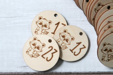 Adventskalender Zahlen Holz 1–24, rund Ø4,5cm | Fuchs-Gravur, wiederverwendbar