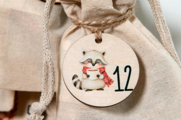 Advent calendar numbers wood 1-24, round Ø4,5cm | forest animals printed, laser cut, reusable