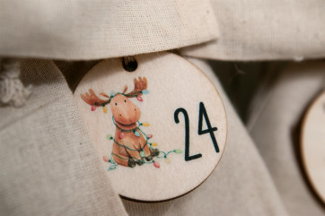 Advent calendar numbers wood 1-24, round Ø4,5cm | forest animals printed, laser cut, reusable