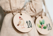 Advent calendar numbers wood 1-24, round Ø4,5cm | forest animals printed, laser cut, reusable