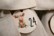 Advent calendar numbers wood 1-24, round Ø4,5cm | forest animals printed, laser cut, reusable