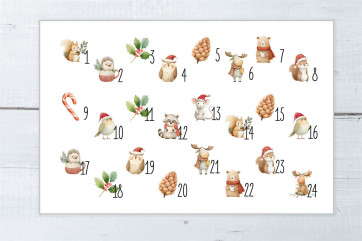 Sacchetti calendario dellAvvento 24 pezzi | sacchetti in cotone con animali della foresta, 100% cotone, OEKO-TEX®, 10×14/15×20 cm, riutilizzabili