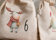 Adventskalender Beutel 24 Stück | Canvas-Beutel handmade mit Waldtieren, 100% Baumwolle, OEKO-TEX®, 12×15/15×20cm, wiederverwendbar