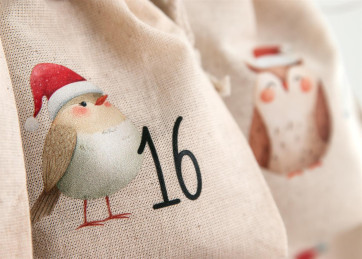 Adventkalenderzakjes 24 stuks | katoenen zakjes met bosdieren, 100% katoen, OEKO-TEX®, 10×14/15×20 cm, herbruikbaar 24 grote zakjes (15x20)