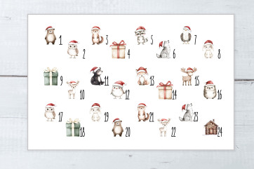 Adventskalender Beutel 24 Stück | Baumwollbeutel mit Weihnachtstieren, 100% Baumwolle, OEKO-TEX®, 10×14/15×20 cm, wiederverwendbar