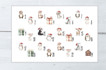 Adventskalender Beutel 24 Stück | Canvas-Beutel handmade mit Weihnachtstieren, 100% Baumwolle, OEKO-TEX®, 12×15/15×20cm, wiederverwendbar