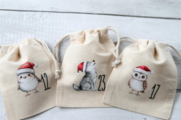 Sacchetti per il calendario dellAvvento 24 pezzi | sacchetti in cotone con animali natalizi, 100% cotone, OEKO-TEX®, 10×14/15×20 cm, riutilizzabili 24 sacchetti grandi (15x20)