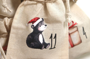 Sachets calendrier de lavent 24 pièces | Sachet en coton avec animaux de Noël, 100% coton, OEKO-TEX®, 10×14/15×20 cm, réutilisable} 24 grands sachets (15 x 20)
