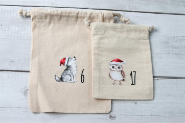 Sachets calendrier de lavent 24 pièces | Sachet en coton avec animaux de Noël, 100% coton, OEKO-TEX®, 10×14/15×20 cm, réutilisable} 24 grands sachets (15 x 20)