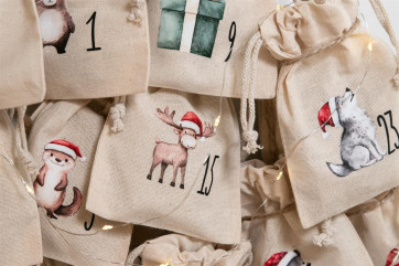 Sachets calendrier de lavent 24 pièces | Sachet en coton avec animaux de Noël, 100% coton, OEKO-TEX®, 10×14/15×20 cm, réutilisable} 24 grands sachets (15 x 20)