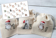 Sachets calendrier de lavent 24 pièces | Sachet en coton avec animaux de Noël, 100% coton, OEKO-TEX®, 10×14/15×20 cm, réutilisable} 24 grands sachets (15 x 20)