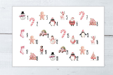 Adventskalender Beutel 24 Stück | Canvas-Beutel handmade Pink Christmas, 100% Baumwolle, OEKO-TEX®, 12×15/15×20cm, wiederverwendbar