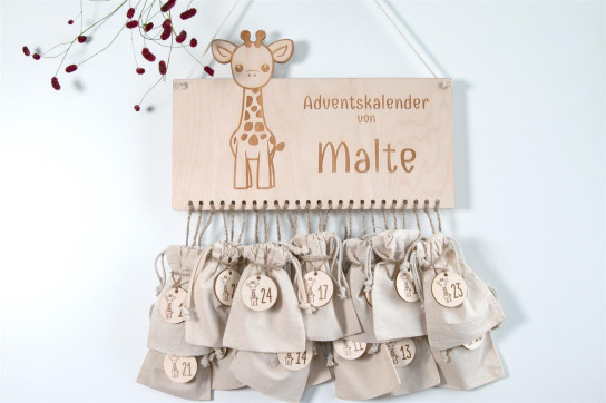 Wooden Advent Calendar Giraffe 36×24cm | Personalized with Name | Various Sets