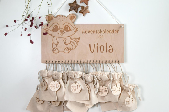 Adventskalender Holz Fuchs 36×22cm | personalisiert mit Wunschnamen | verschiedene Sets